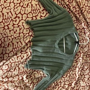 green cropped distressed sweater